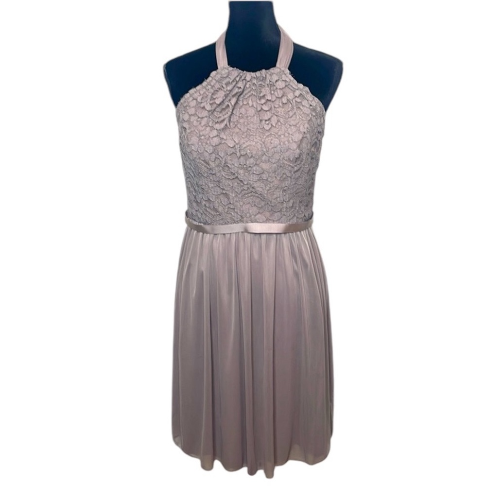 David's Bridal Blush Pink Halter Lace & Chiffon Bridesmaid Dress